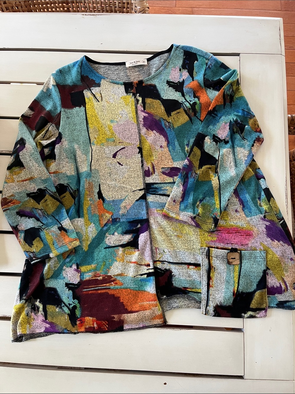 Abstract Multicolor Women's Tunic Top - Teal/Mustard/Purple Jess and Jane